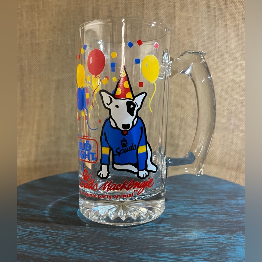 Bud Light Spuds Mackenzie Large Glass Beer Stein, Original Party Animal Mug